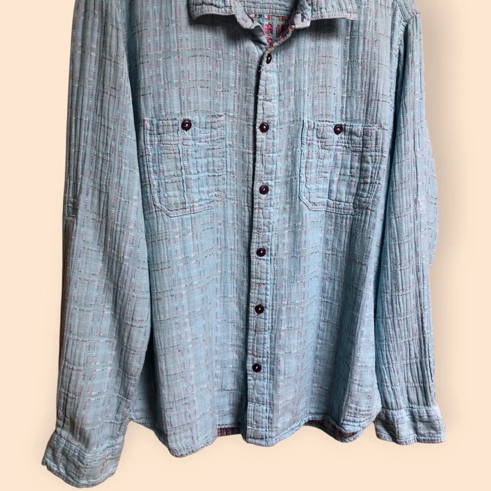 Carbon2Cobalt Blue Patchwork Stitched Boho Button Down Shirt Color Womens Large - Picture 3 of 13